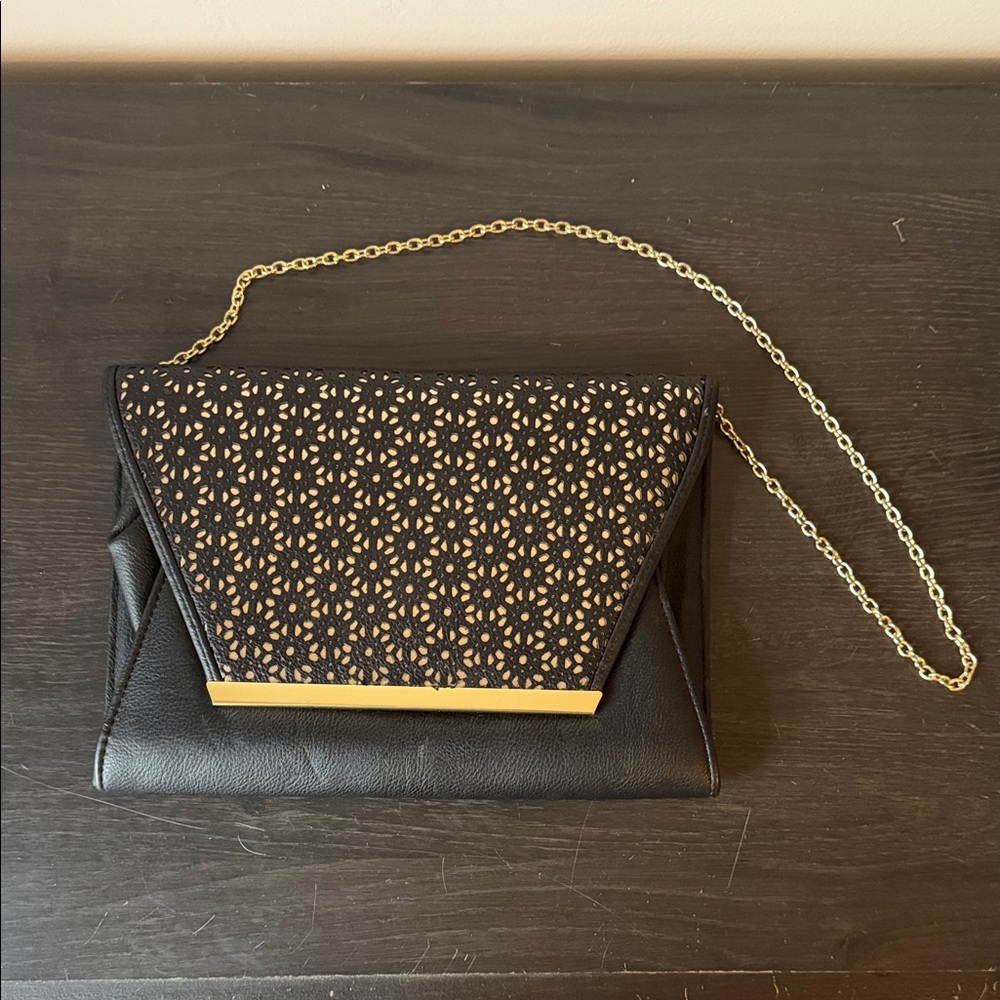 Kelly & Katie Black and Gold Lace Clutch